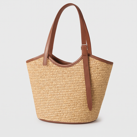 Quincy Woven Open Tote in khaki