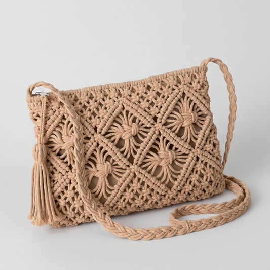 Nova Woven Shoulder Bag in beige